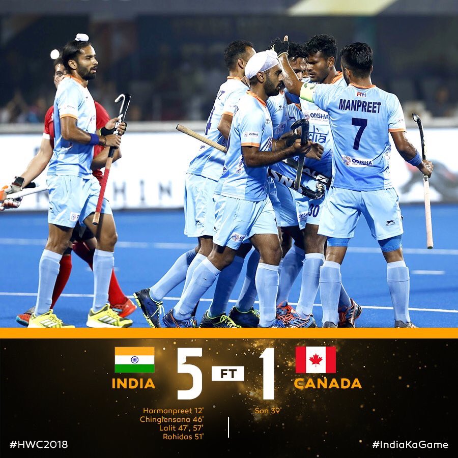 India beat Canada 5-1 to enter quaterfinals